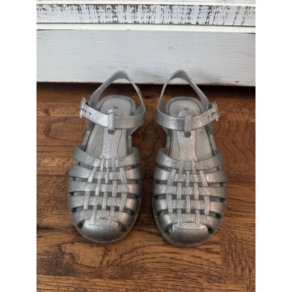 Mini Melissa Possession Sandal Glitter Silver Kids Size 12